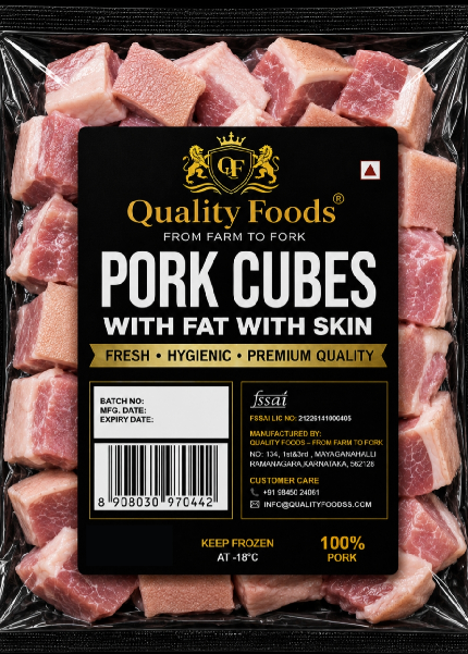 Pork Cubes with Fat & Skin (Premium Frozen Pork Cubes)